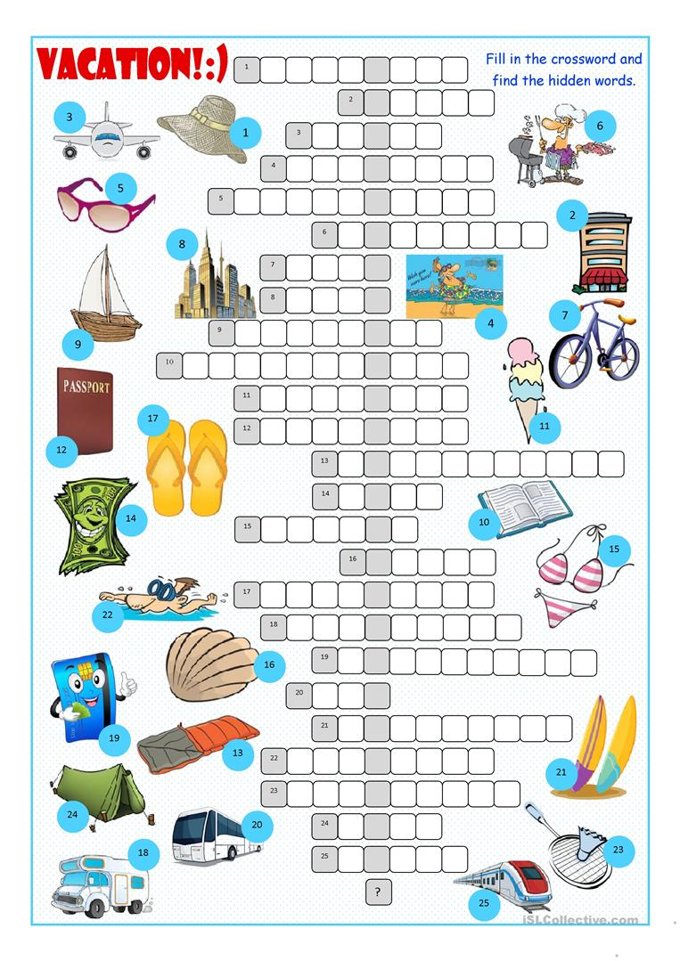 Vacation Crossword Puzzle Worksheet - Free Esl Printable Worksheets - Crossword Puzzles For Esl Students Printable