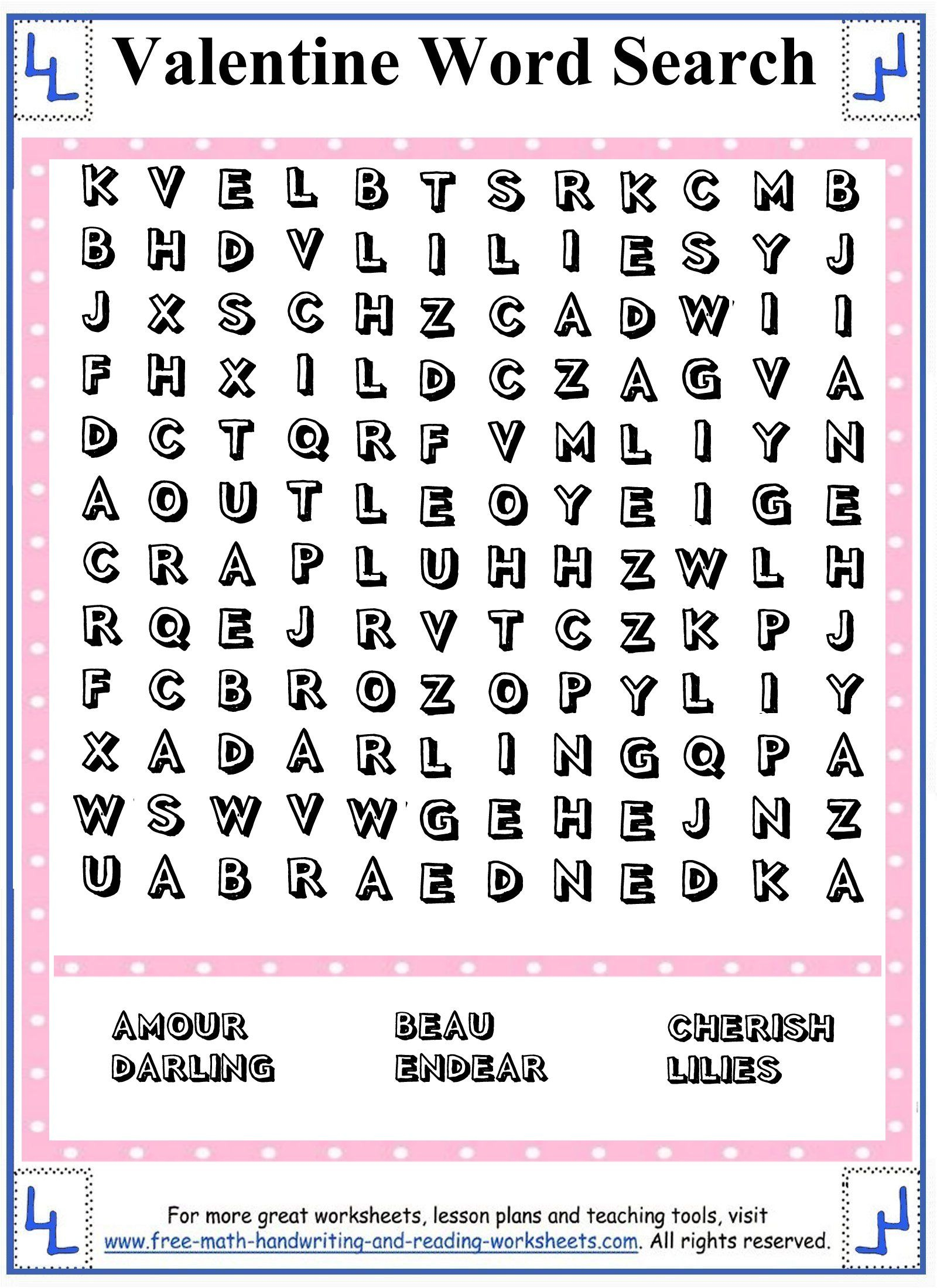 Valentine Word Search - Printable Puzzles - Hard (12X12) Grid For - Printable Word Puzzles For 5Th Grade