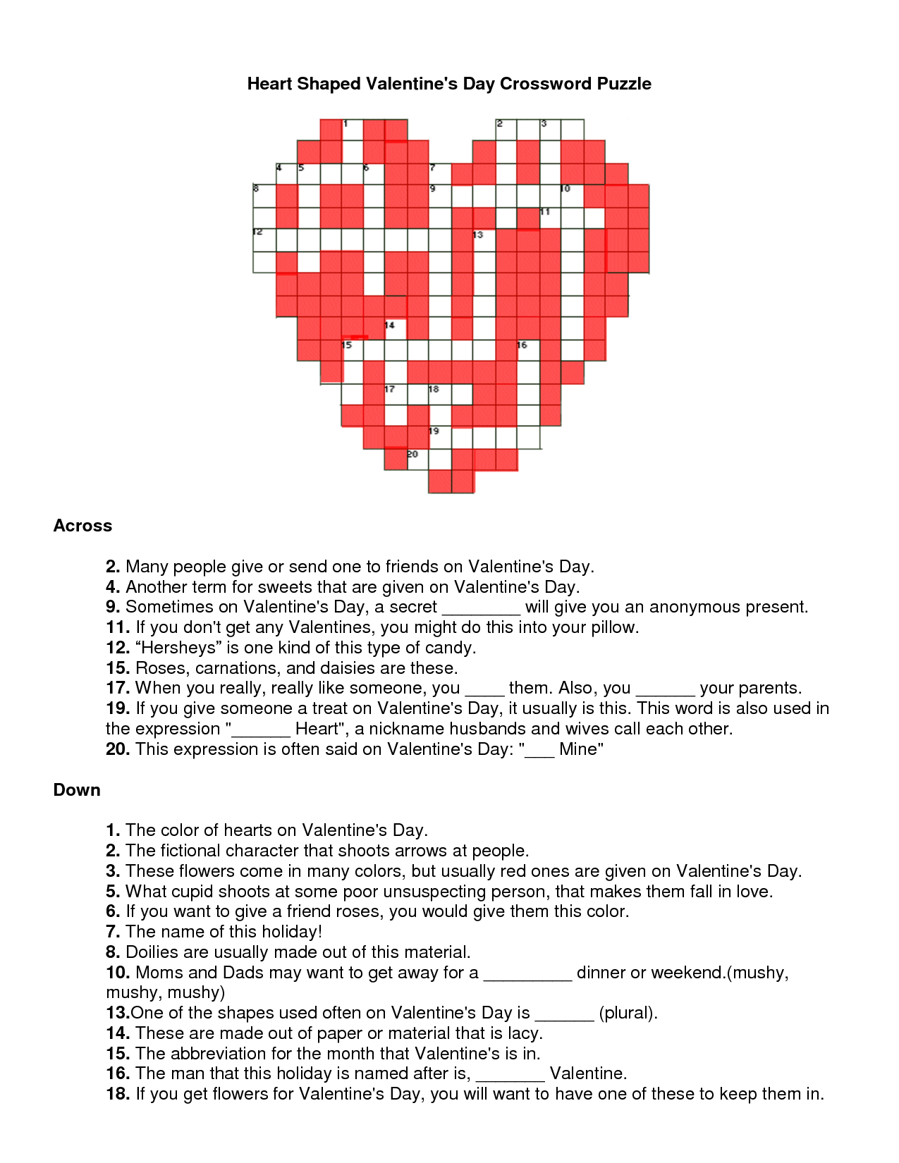 Valentines Day Crossword Puzzle | Will You Be My Valentine - Printable Valentine Crossword Puzzle