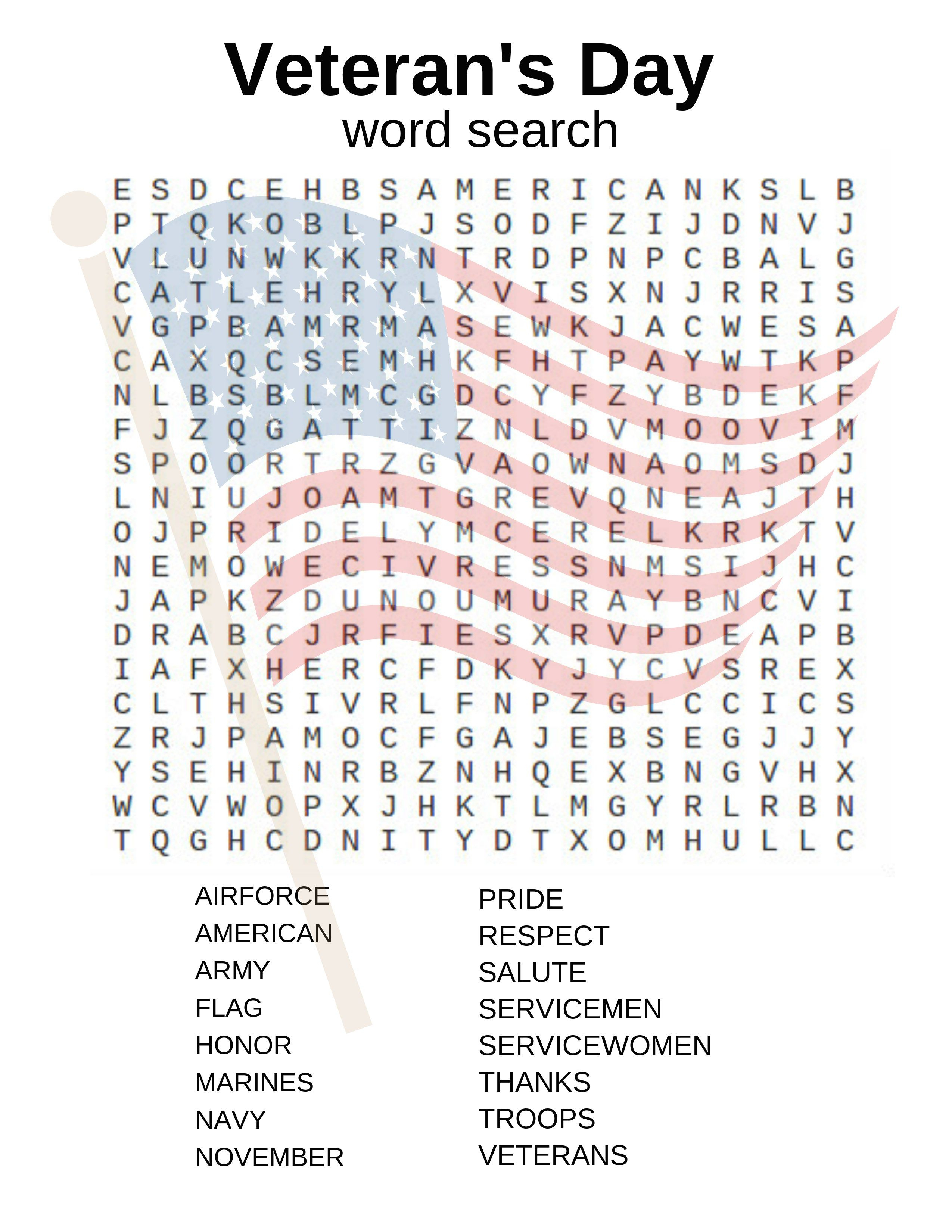 Veteran&amp;#039;s Day Word Search And Other Activities! | Crafts And Fun - Printable Military Crossword Puzzles