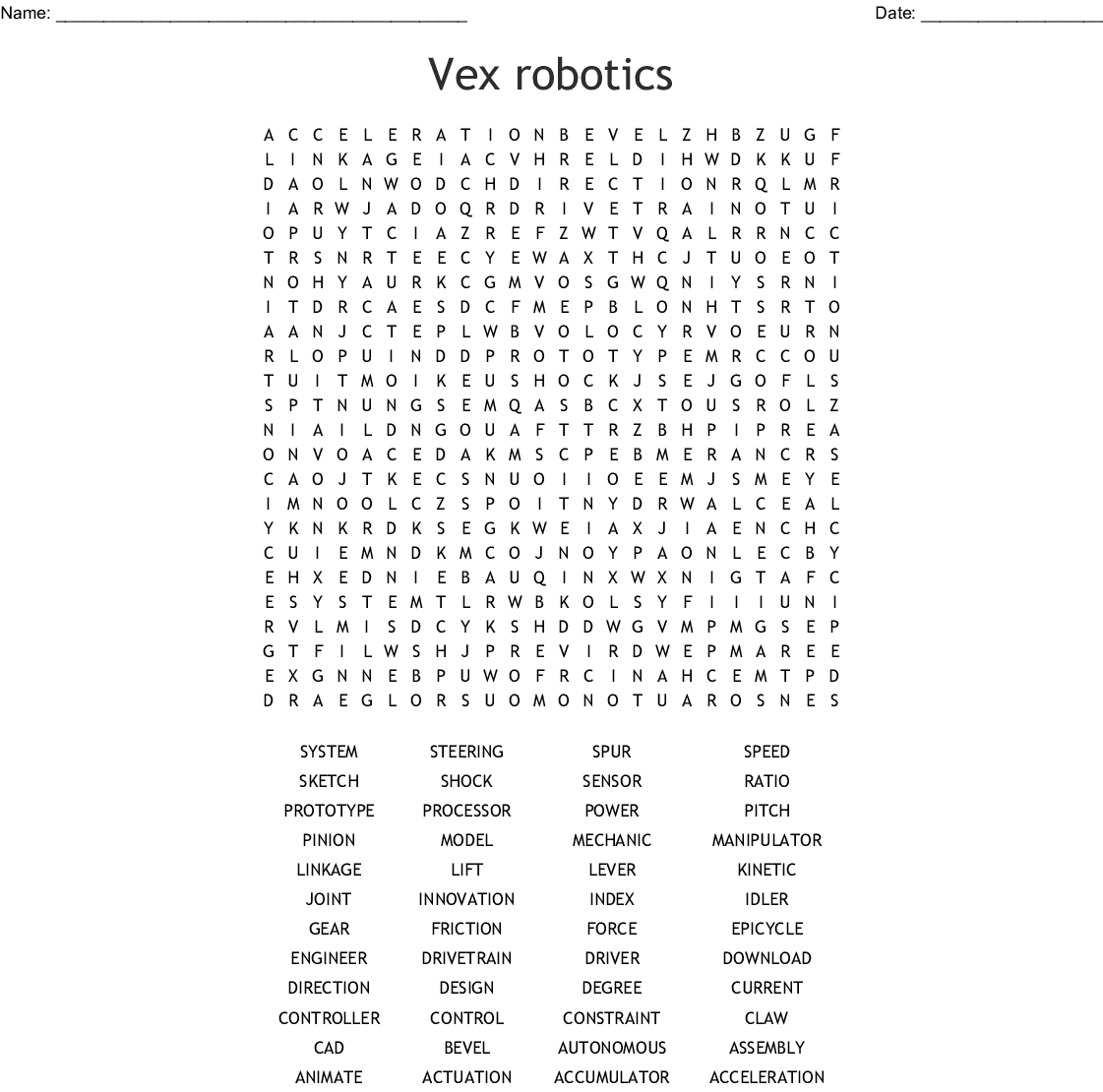 Vex Robotics Word Search - Wordmint - Free Printable Crossword Puzzles Robotics