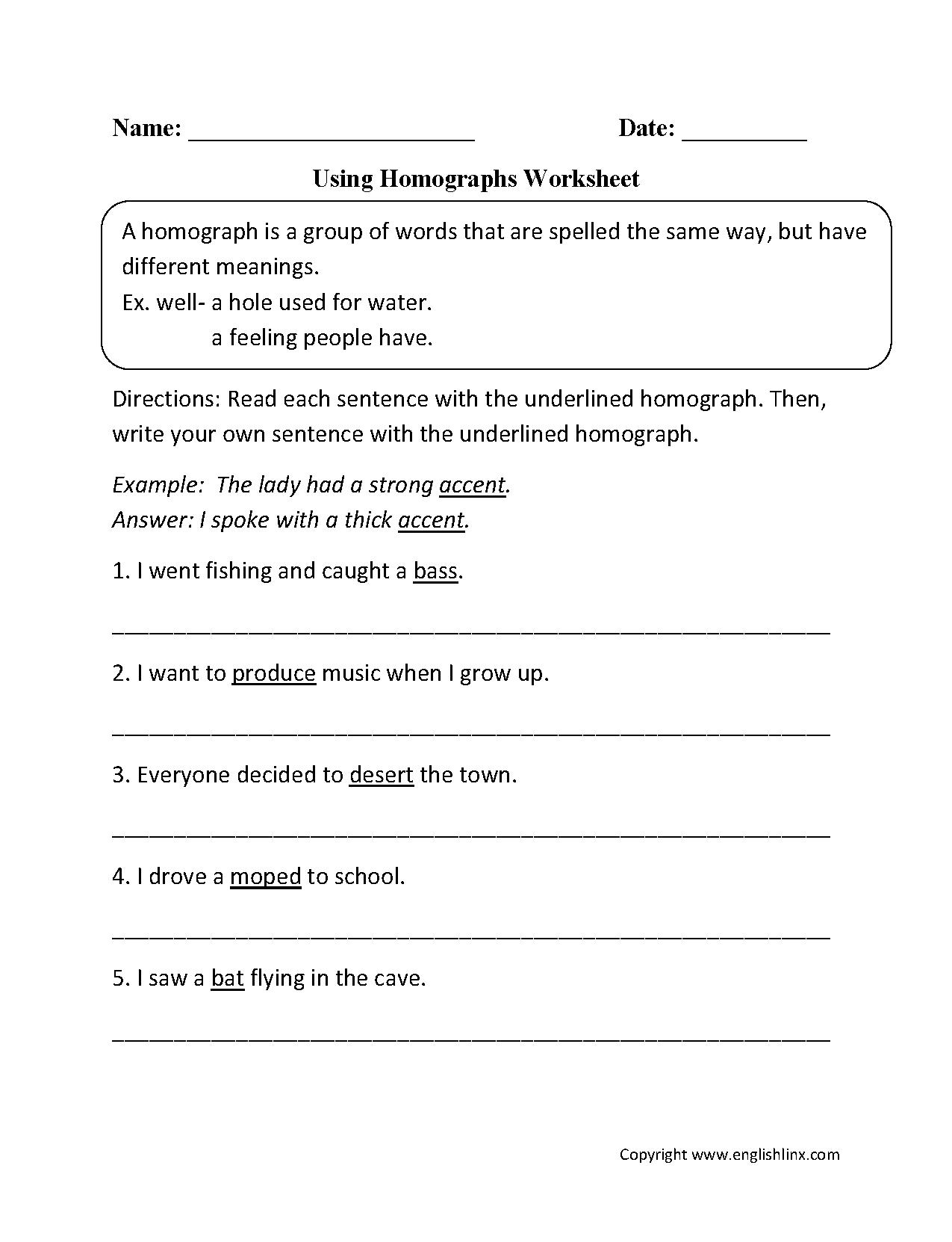 Vocabulary Worksheets | Homograph Worksheets - Printable Homograph Puzzles