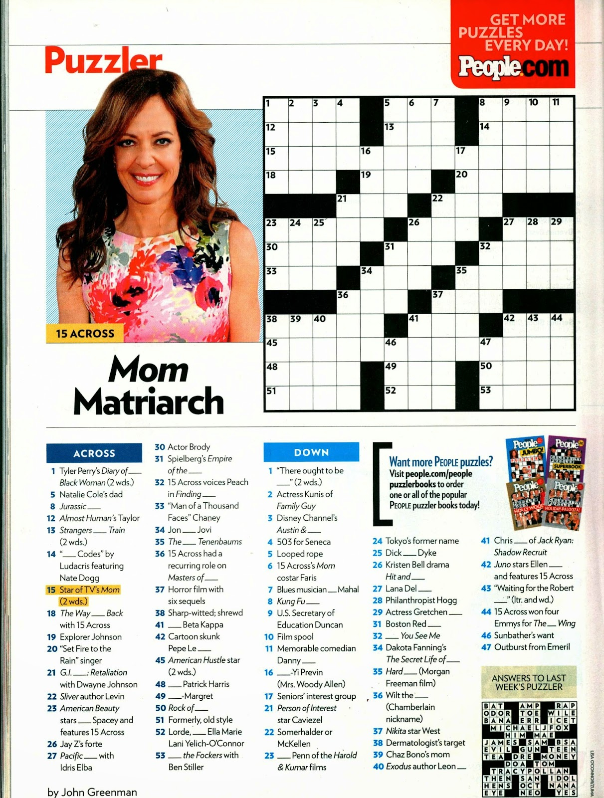 When Write Is Wrong: Down For The Count - Printable Crossword Puzzles From People Magazine