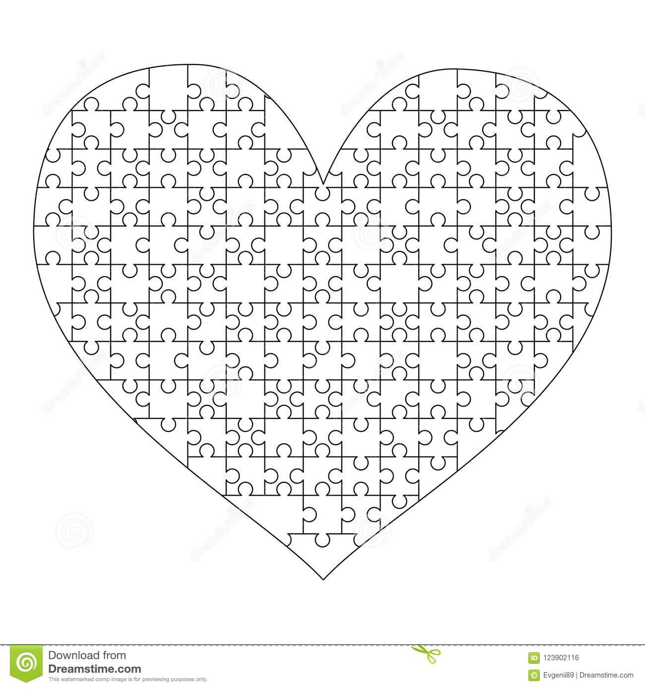 White Puzzles Pieces Arranged In A Heart Shape. Medium Jigsaw Puzzle - Printable Puzzle Heart