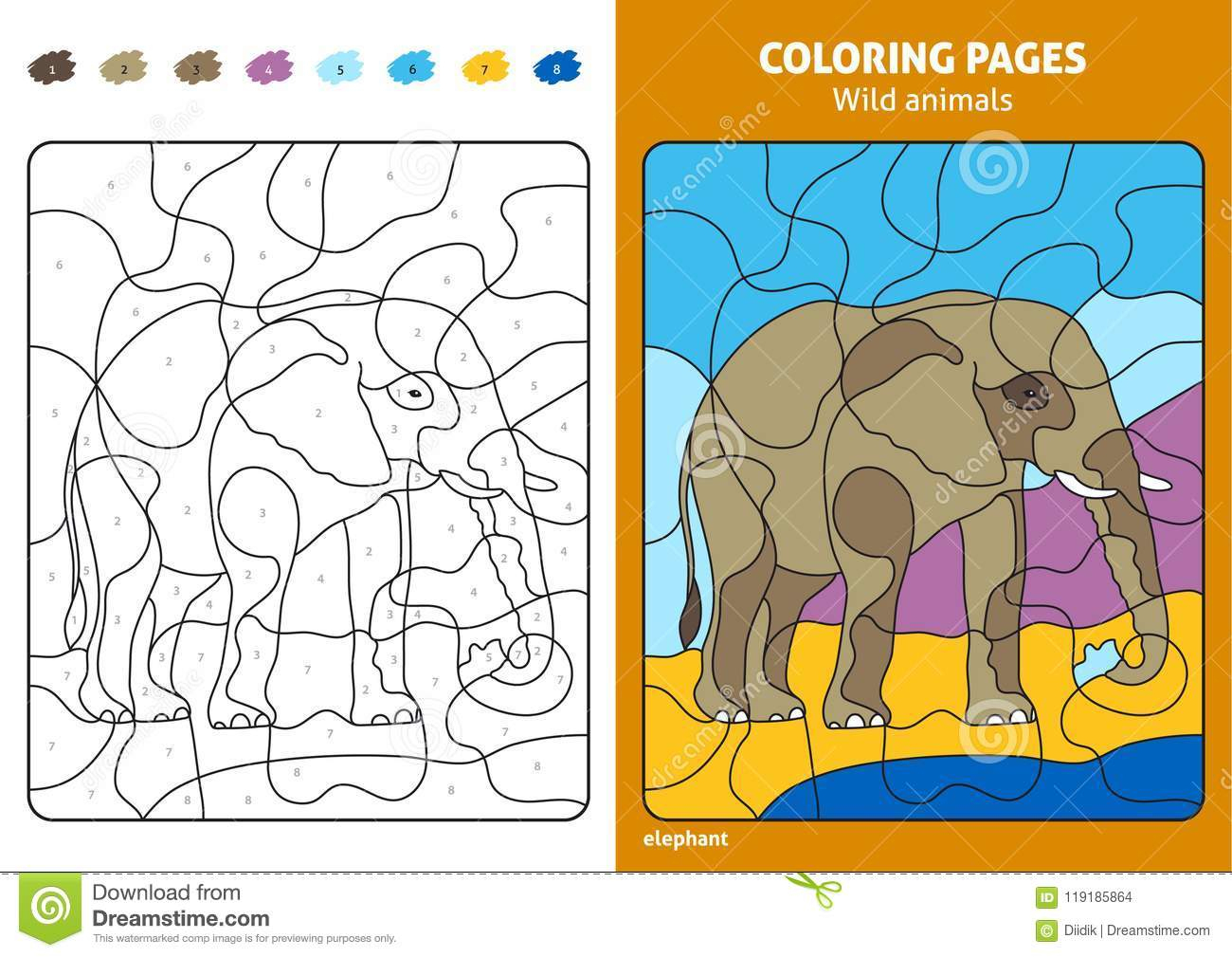 Wild Animals Coloring Page For Kids, Elephant. Stock Vector - Printable Elephant Puzzle