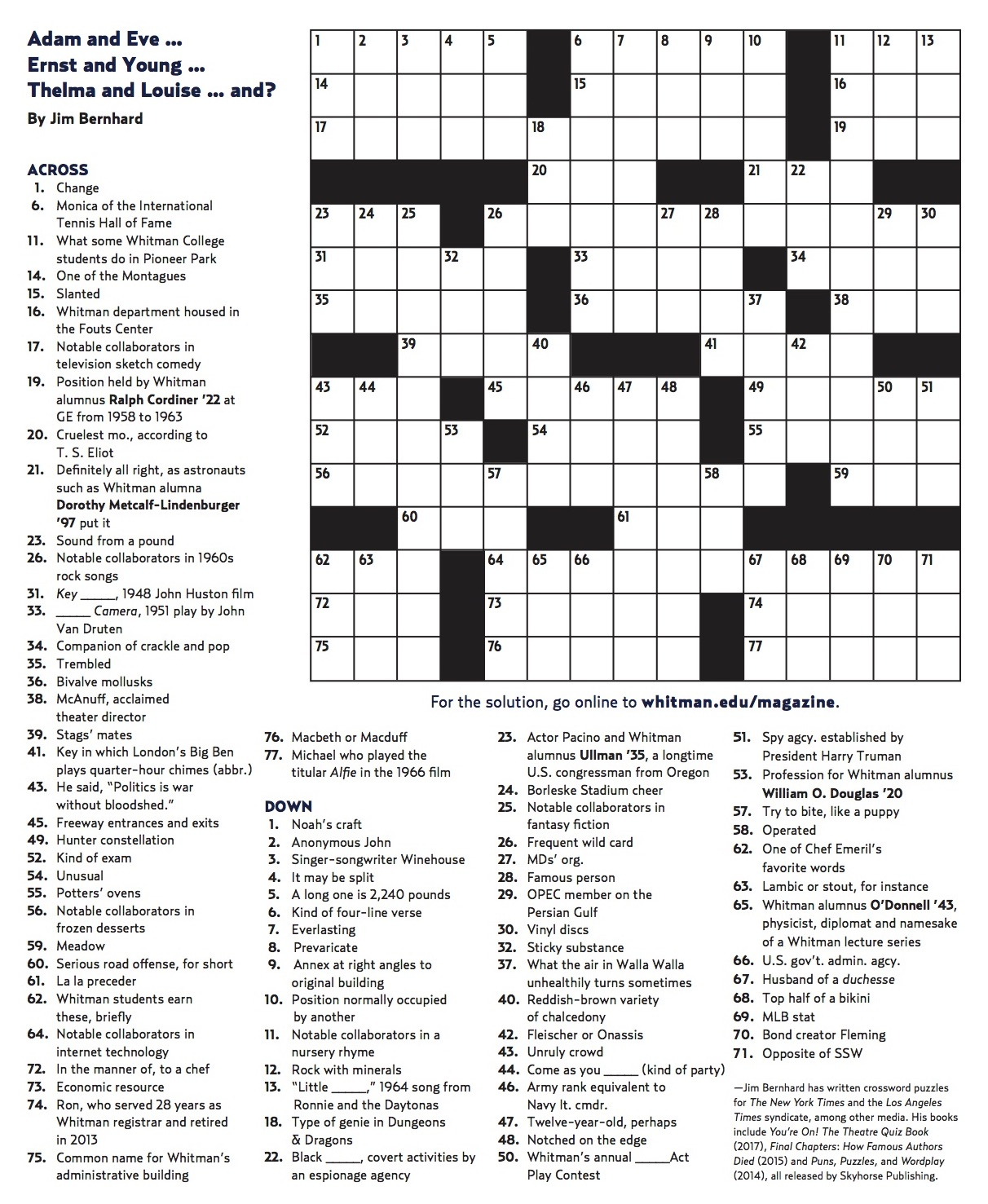 Winter 2018 Crossword | Whitman College - Printable Crossword Puzzles Pdf