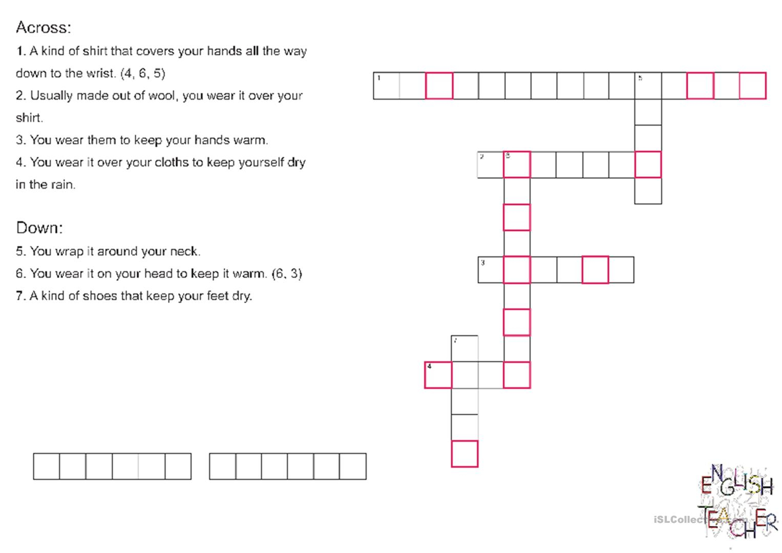 Winter Cloths Crossword Puzzle Worksheet - Free Esl Printable - Winter Crossword Puzzle Printable