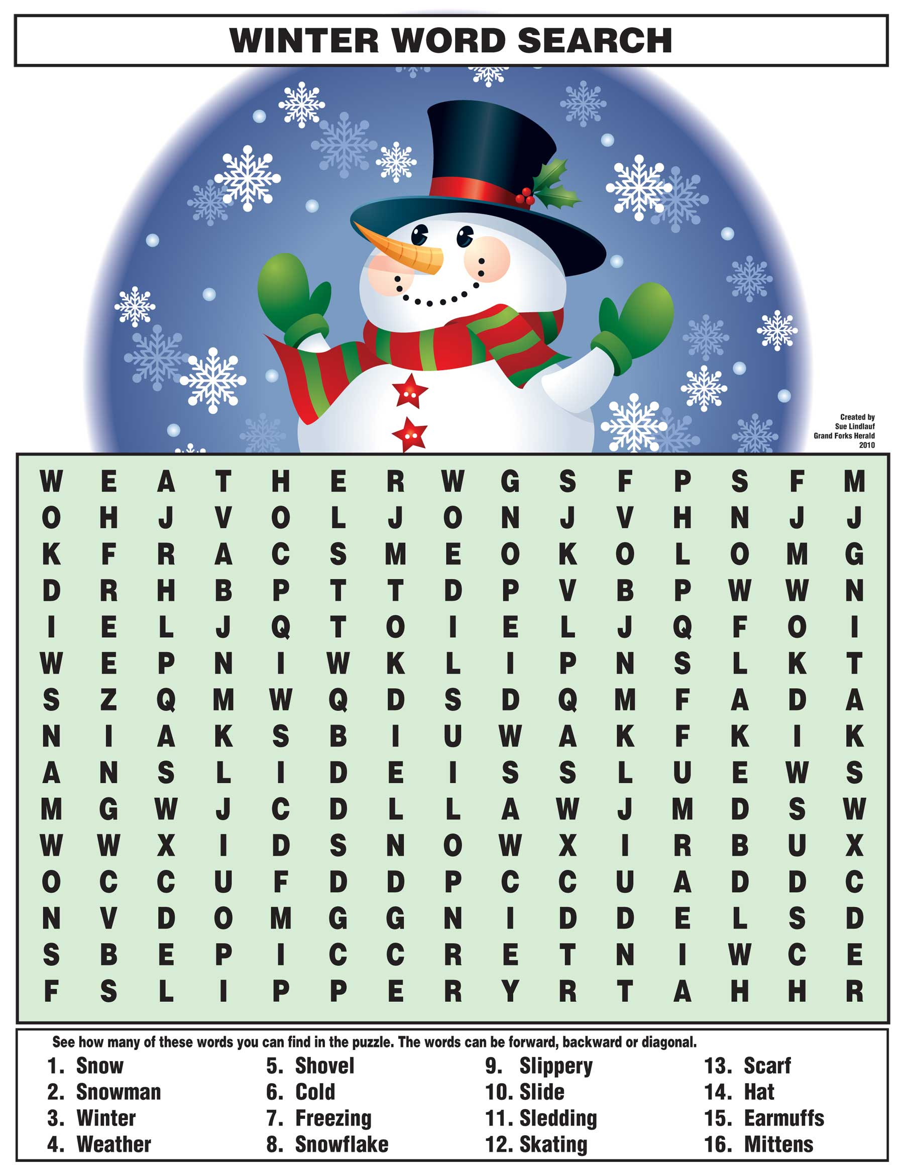Winter Word Search | Kids Activities - Printable Snowman Puzzle