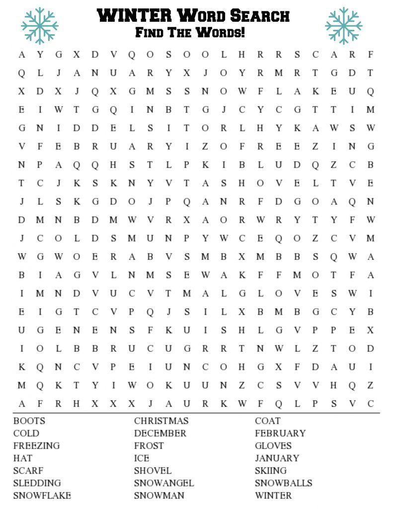 Winter Word Search | Puzzles And Games | Winter Word Search, Winter - Printable Crossword Puzzles Winter