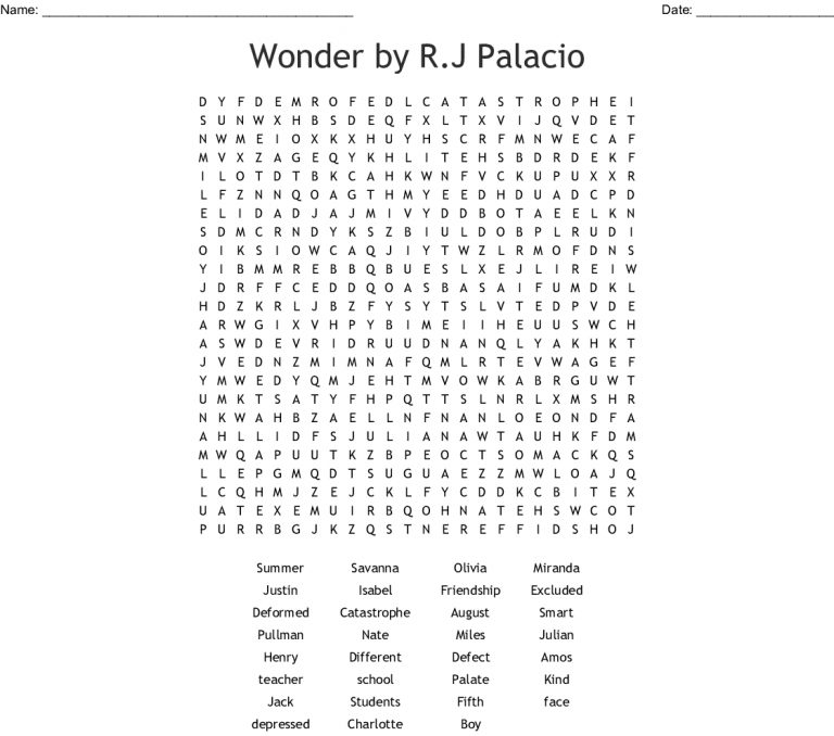 Wonderr j Palacio Word Search Wordmint Printable Wonderword Puzzles Printable Crossword