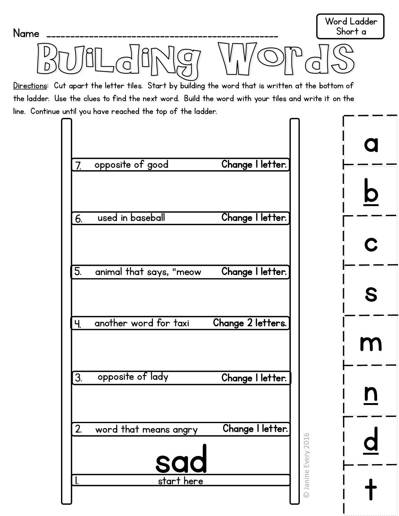 Word Ladders: Hands-On Printable Word Puzzles | First Grade Ela - Printable Ela Puzzles