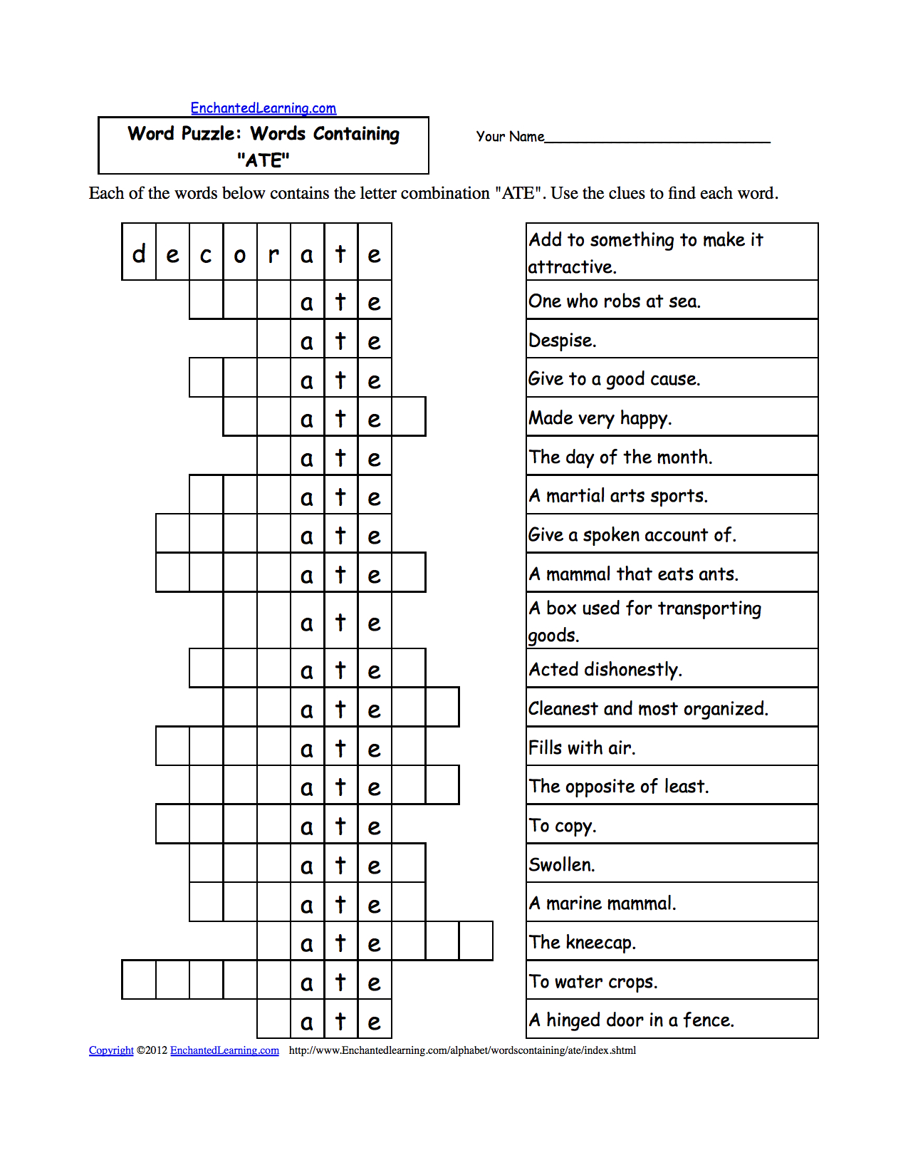 Word Puzzles: Words Containing Three-Letter Combinations: Worksheets - Printable Puzzle Pages