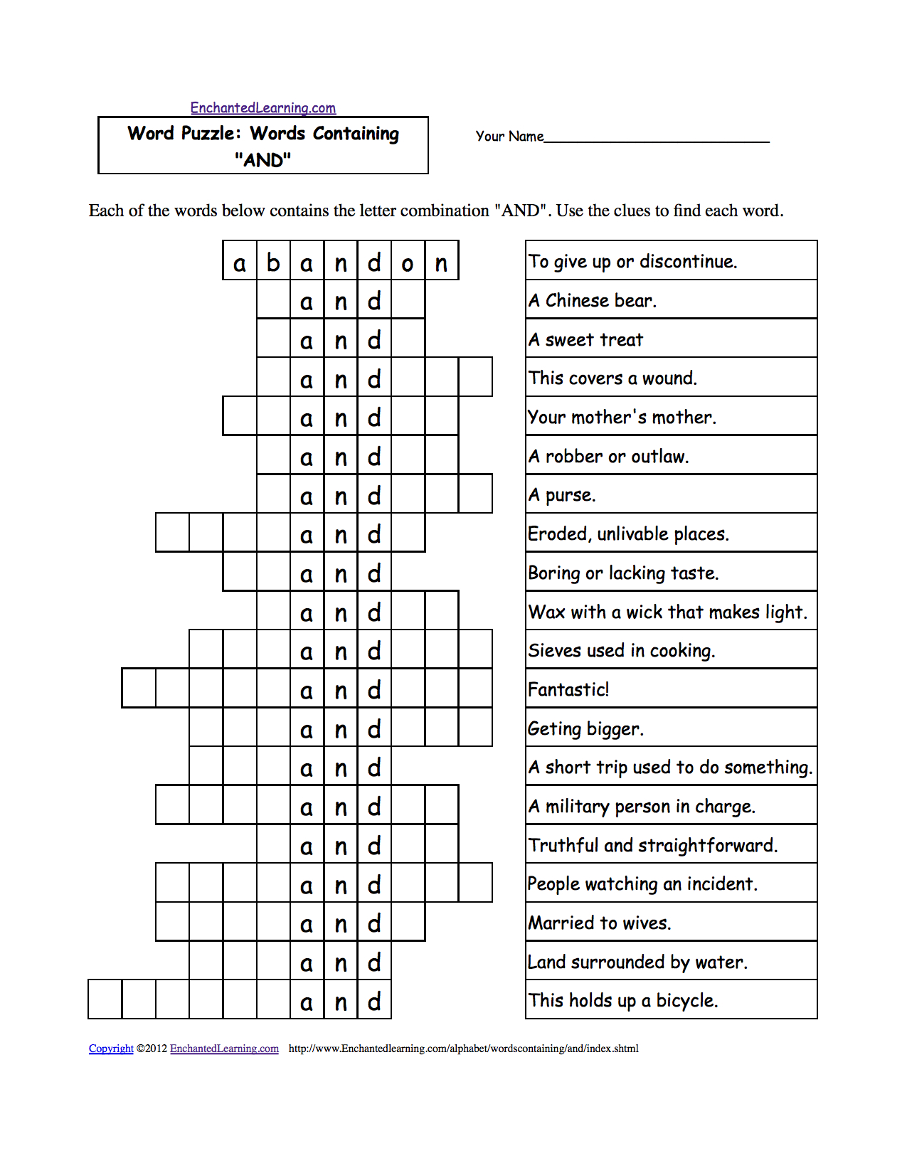 Word Puzzles: Words Containing Three-Letter Combinations: Worksheets - Worksheet Word Puzzle