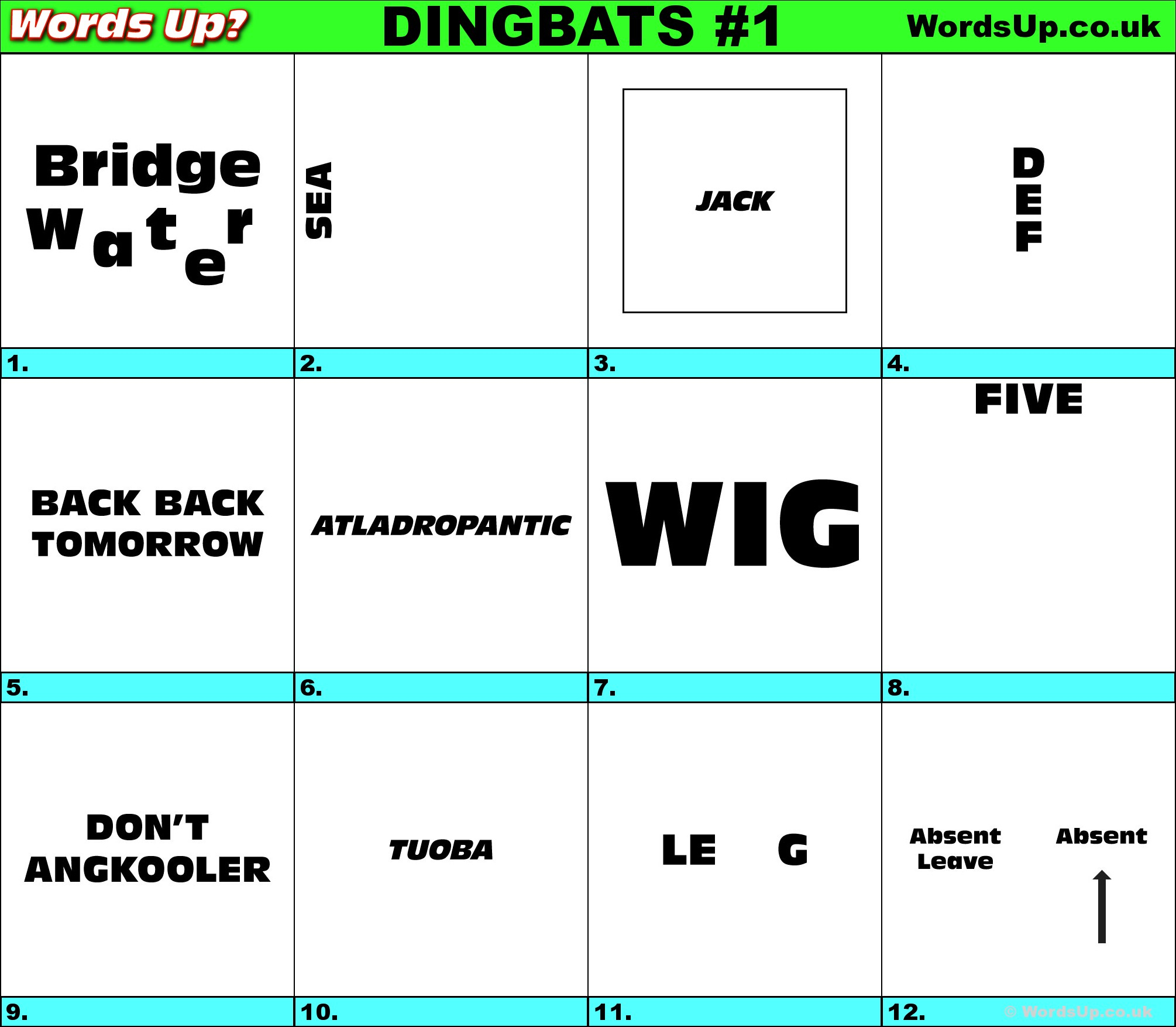Words Up? Dingbat Puzzles - Printable Rebus Puzzle