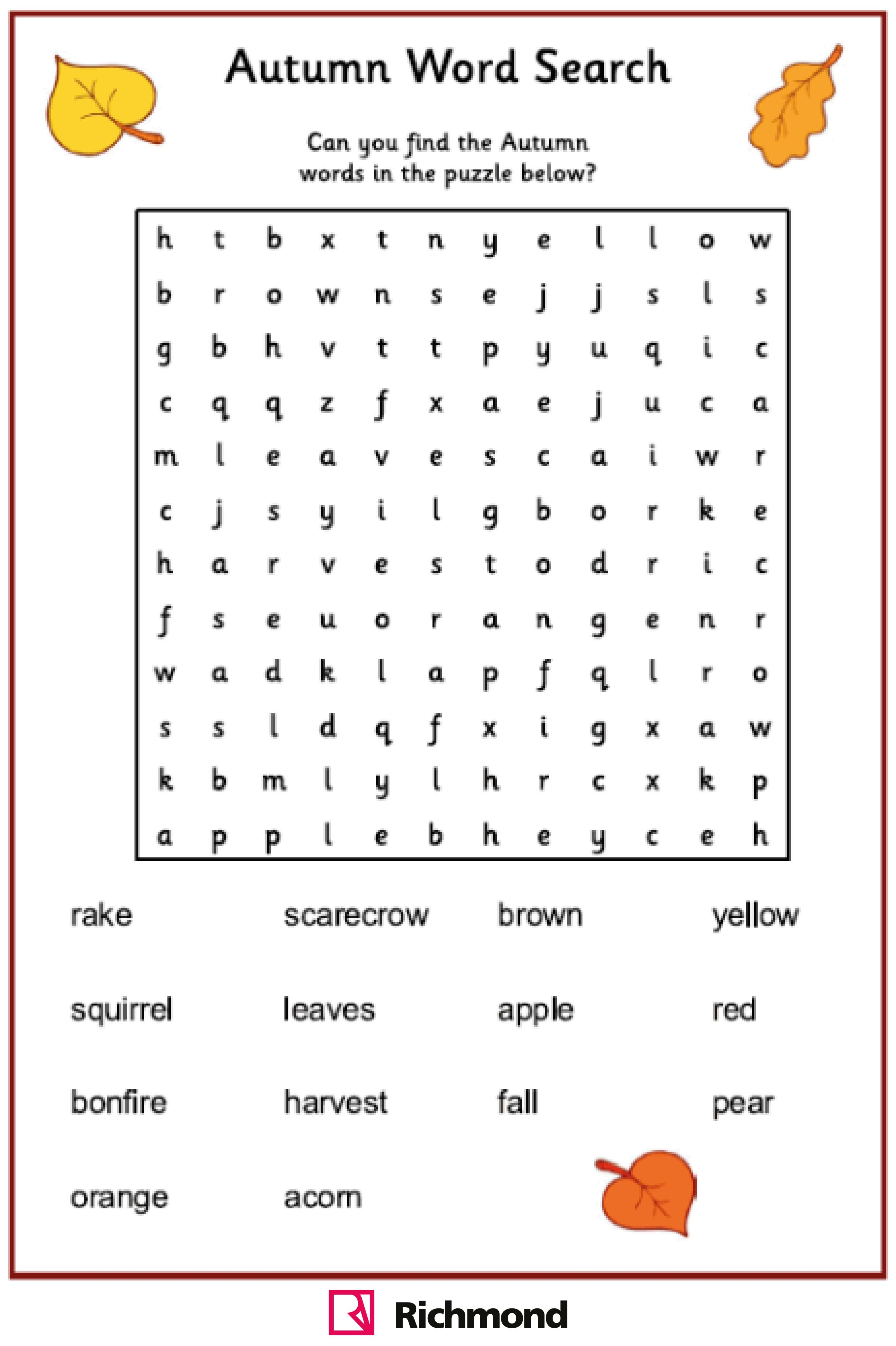 Wordsearch - Autumn Puzzle! | Activities! | Fichas Ingles, Educacion - Printable Autumn Puzzles