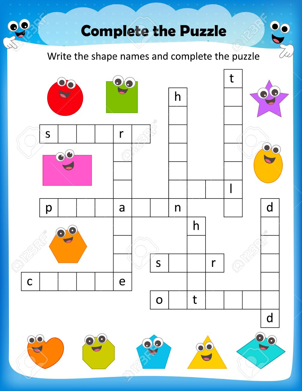 Worksheet - Complete The Crossword Puzzle 2D Shapes Worksheet - Printable Puzzle For Preschool