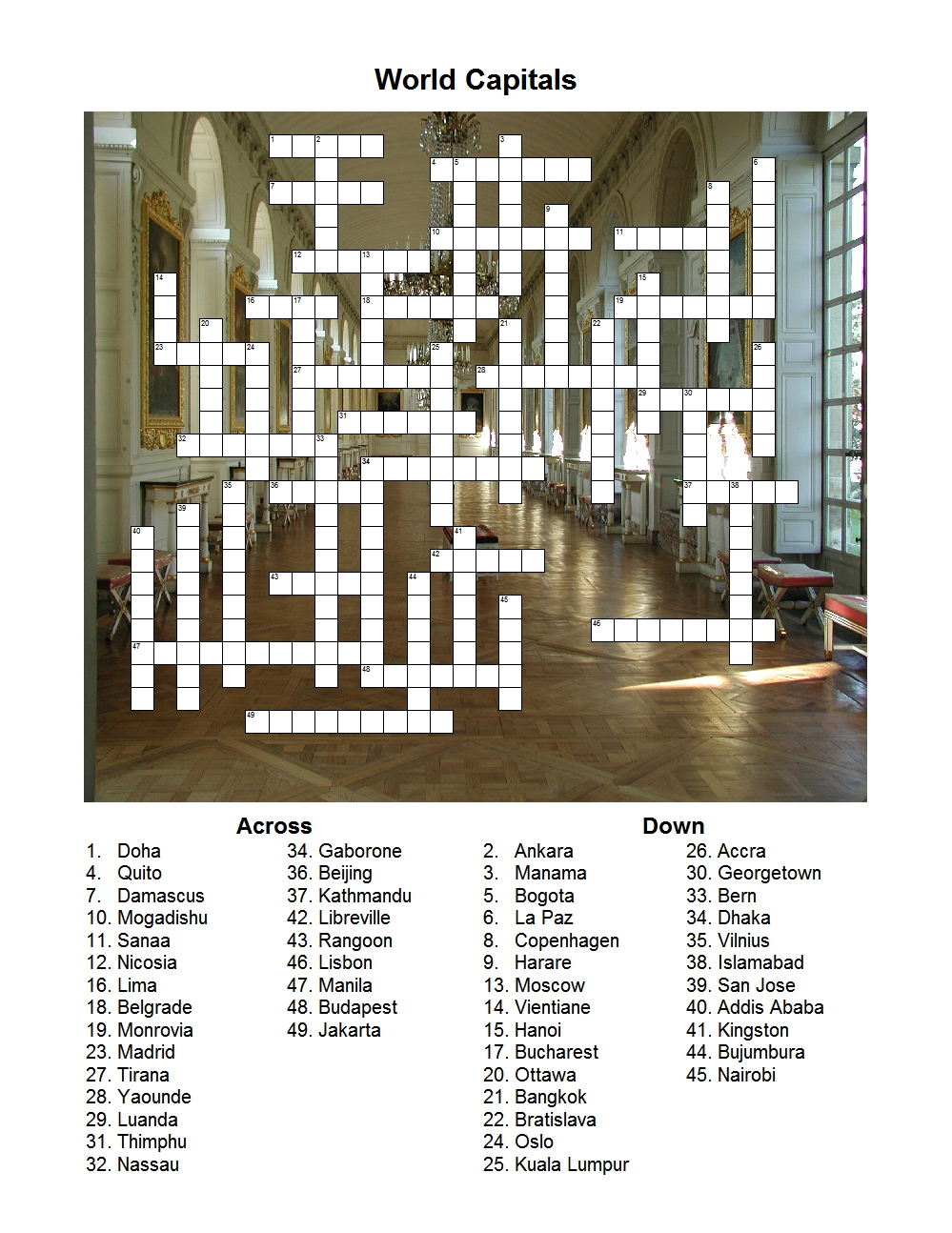 World Capitals Crossword Puzzle - Print Puzzle Jakarta
