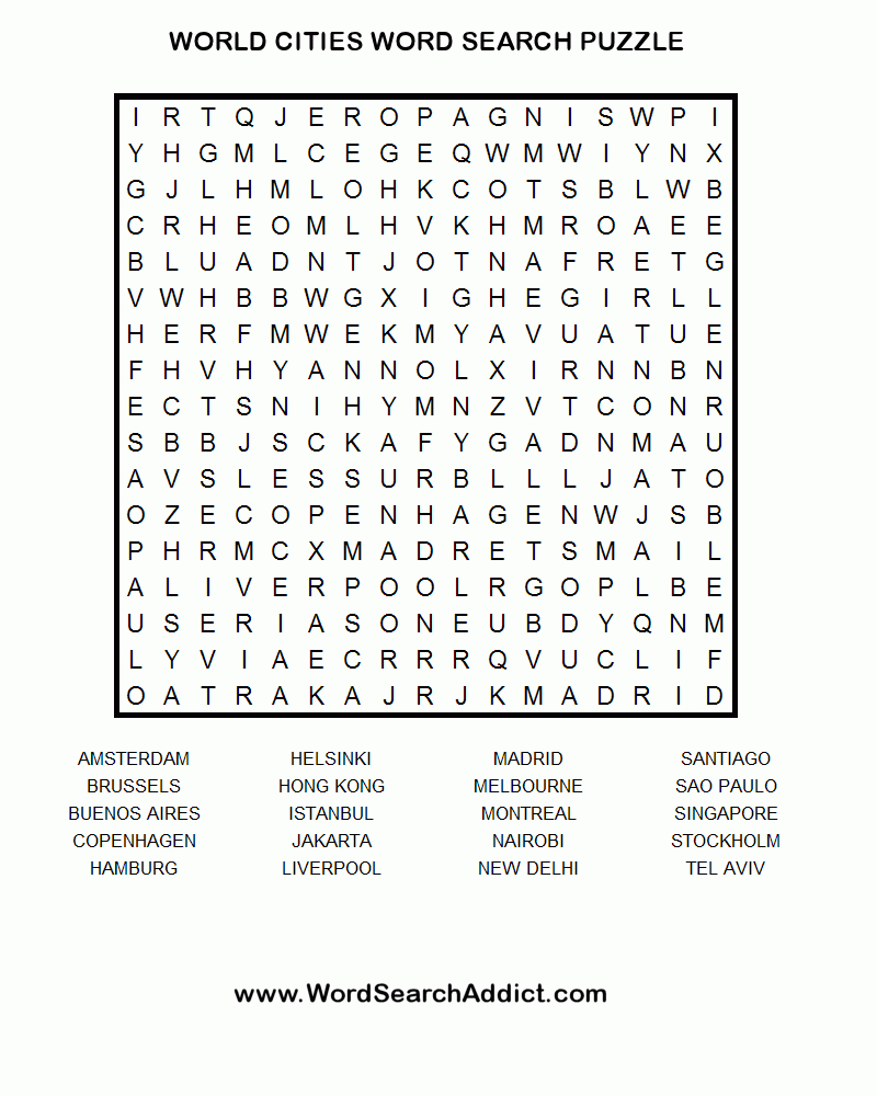 World Cities Printable Word Search Puzzle - Print Puzzle Jakarta