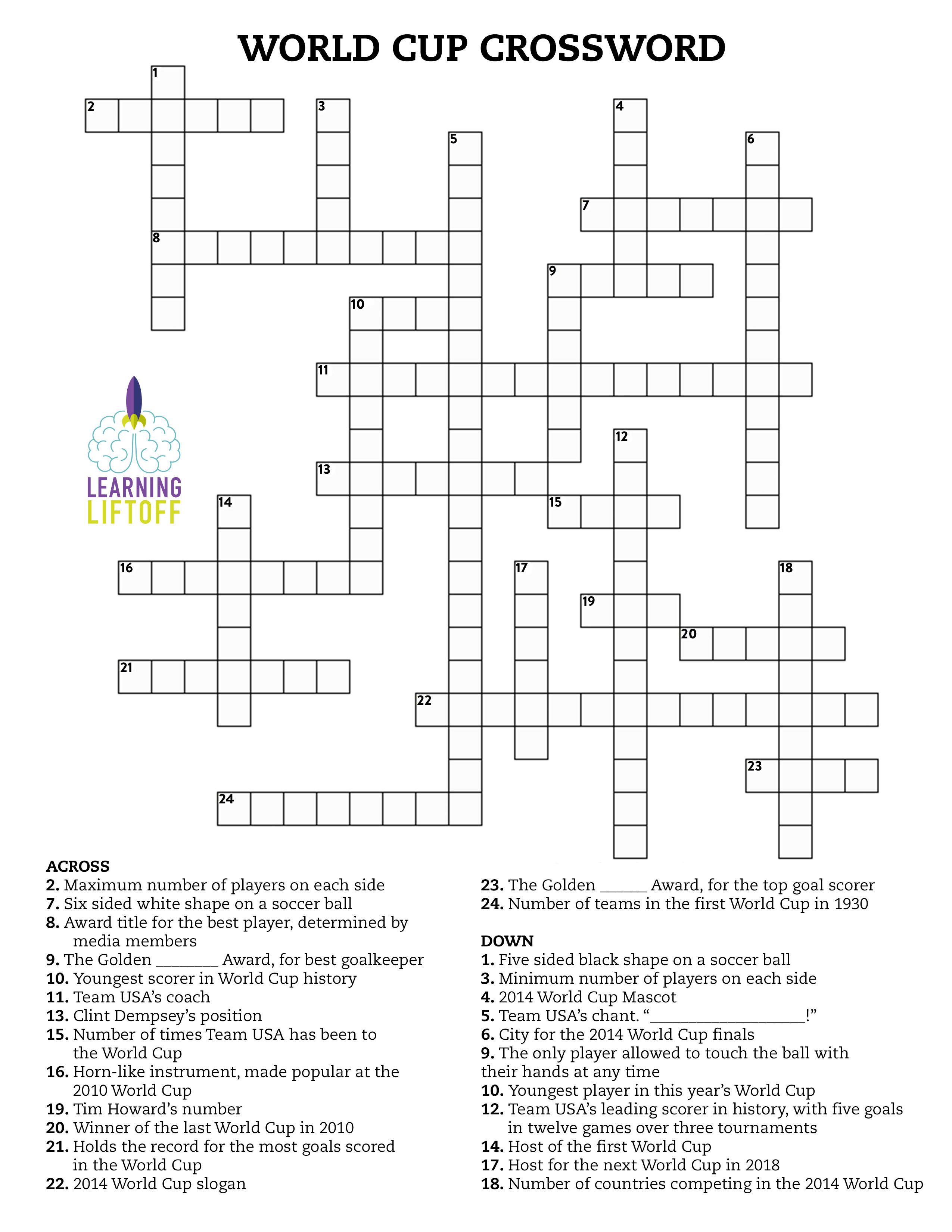 World Cup Activity: Crossword Puzzle - Learning Liftoff - Printable Crossword Puzzles Soccer