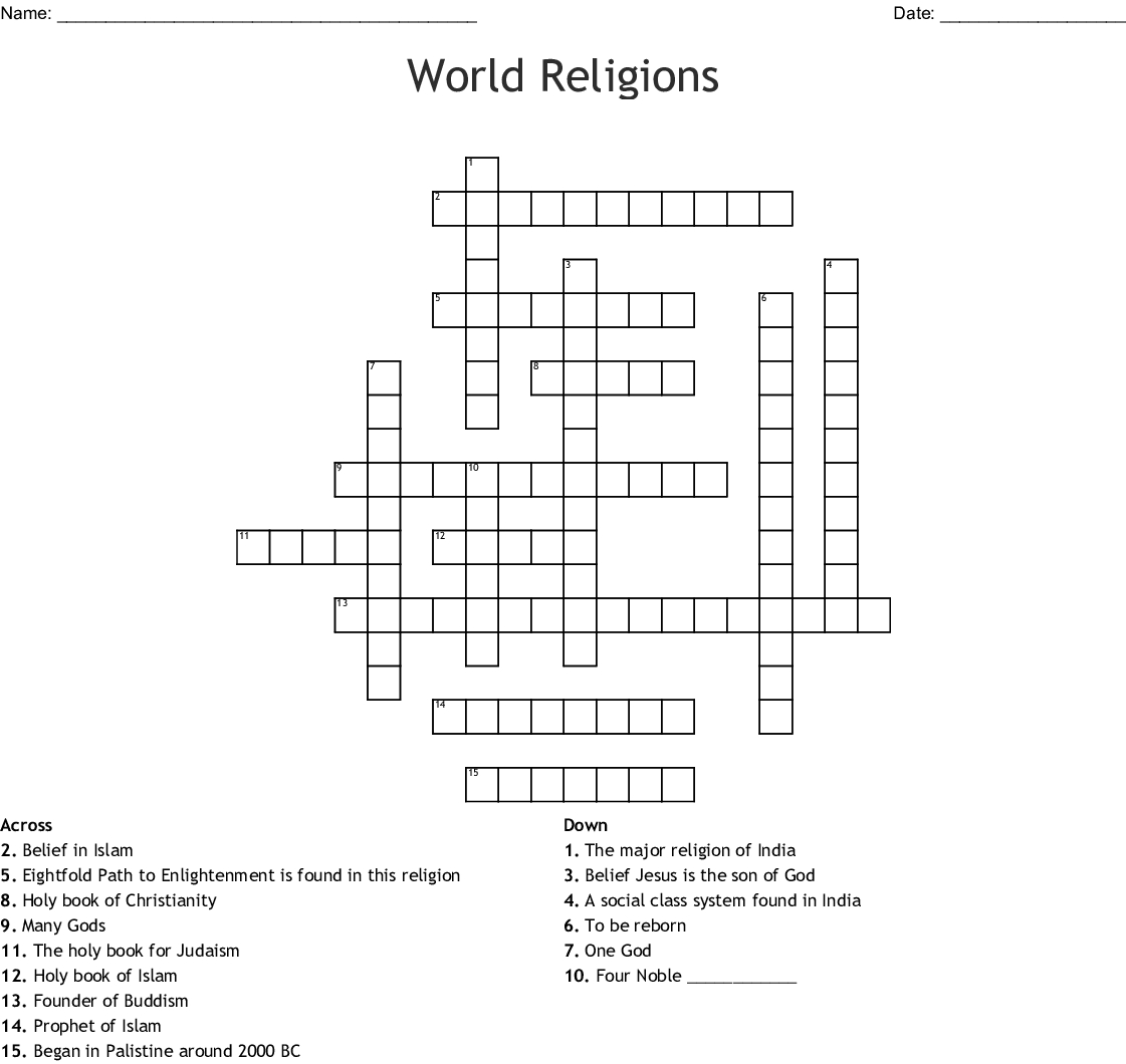 Major World Religions Word Search Wordmint Religion Crossword