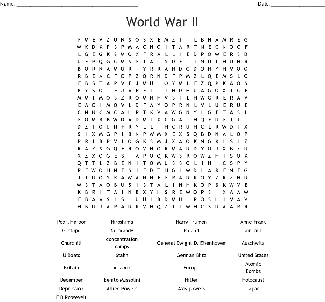 World War Ii Word Search - Wordmint - Wwii Crossword Puzzle Printable