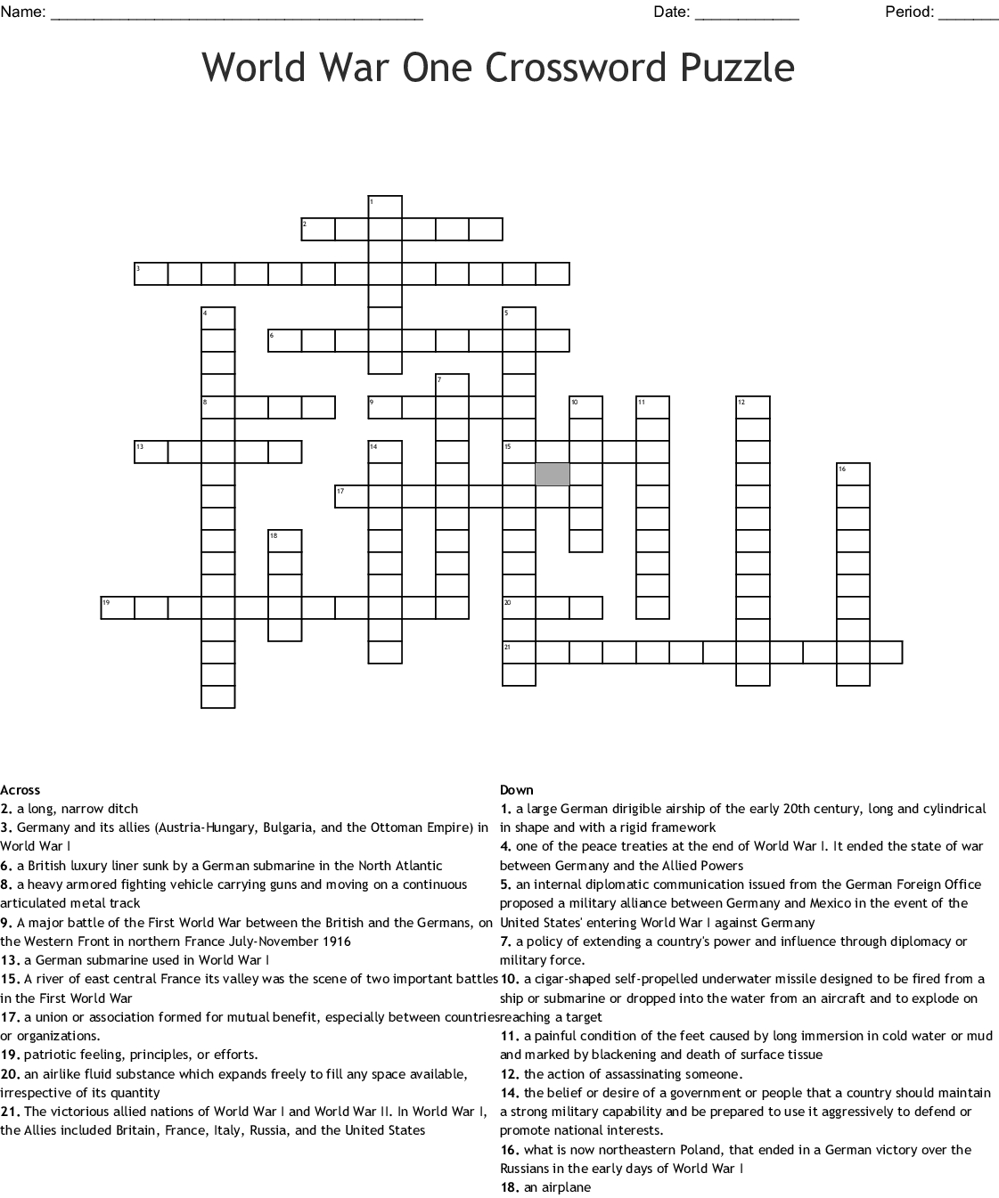 Wwi Crossword Puzzle Printable Printable Crossword Puzzles