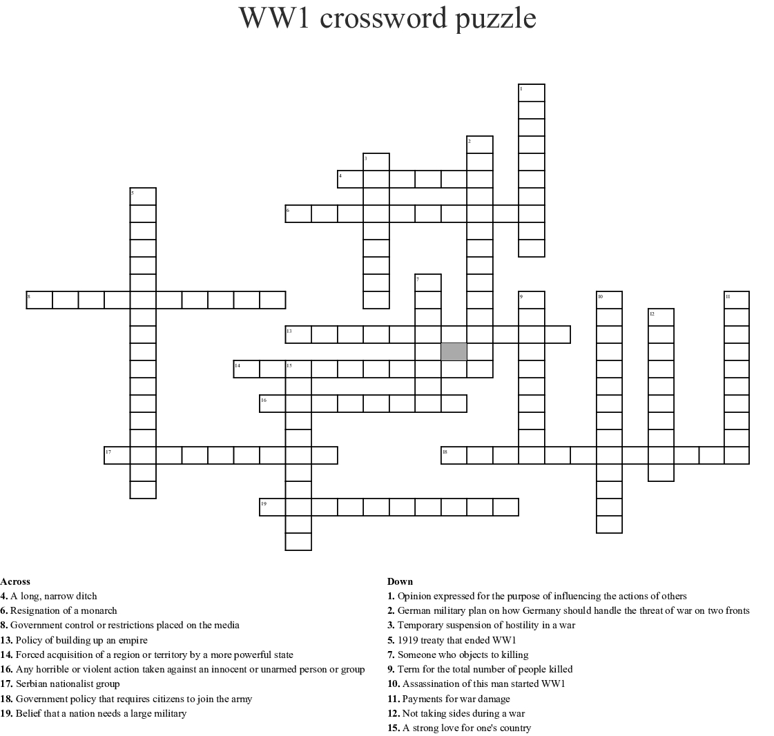 Ww1 Crossword Puzzle Crossword - Wordmint - Printable Military Crossword Puzzles
