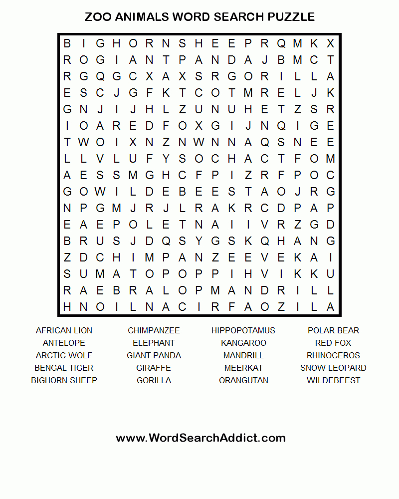 Zoo Crossword Puzzle Printable Printable Crossword Puzzles