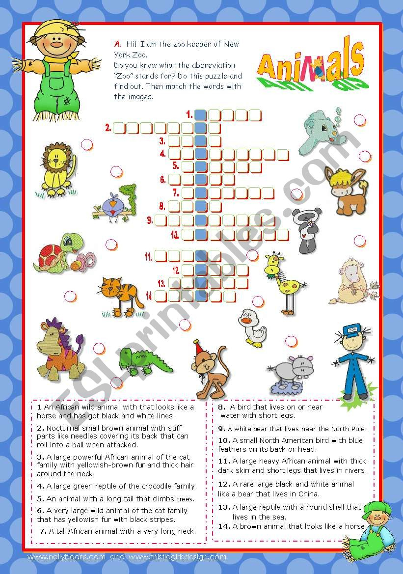 Zoo Friends Crossword Puzzle - Esl Worksheetmena22 - Zoo Crossword Puzzle Printable