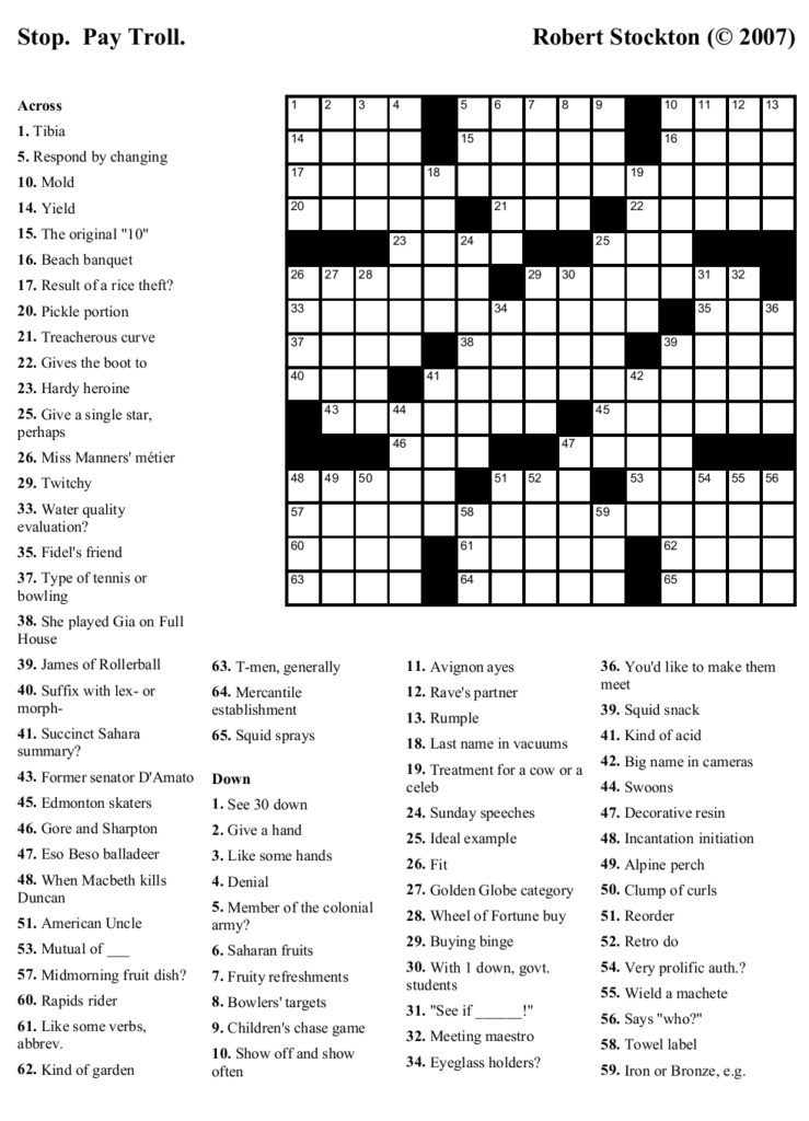Printable Crossword Puzzles Toronto Star Printable 